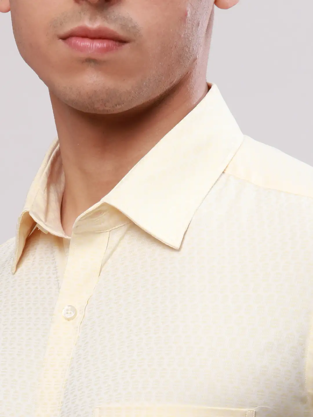 Raymond Men Yellow Slim Fit Self Design Cotton Full Sleeve Cut Away Shirt - Image 6