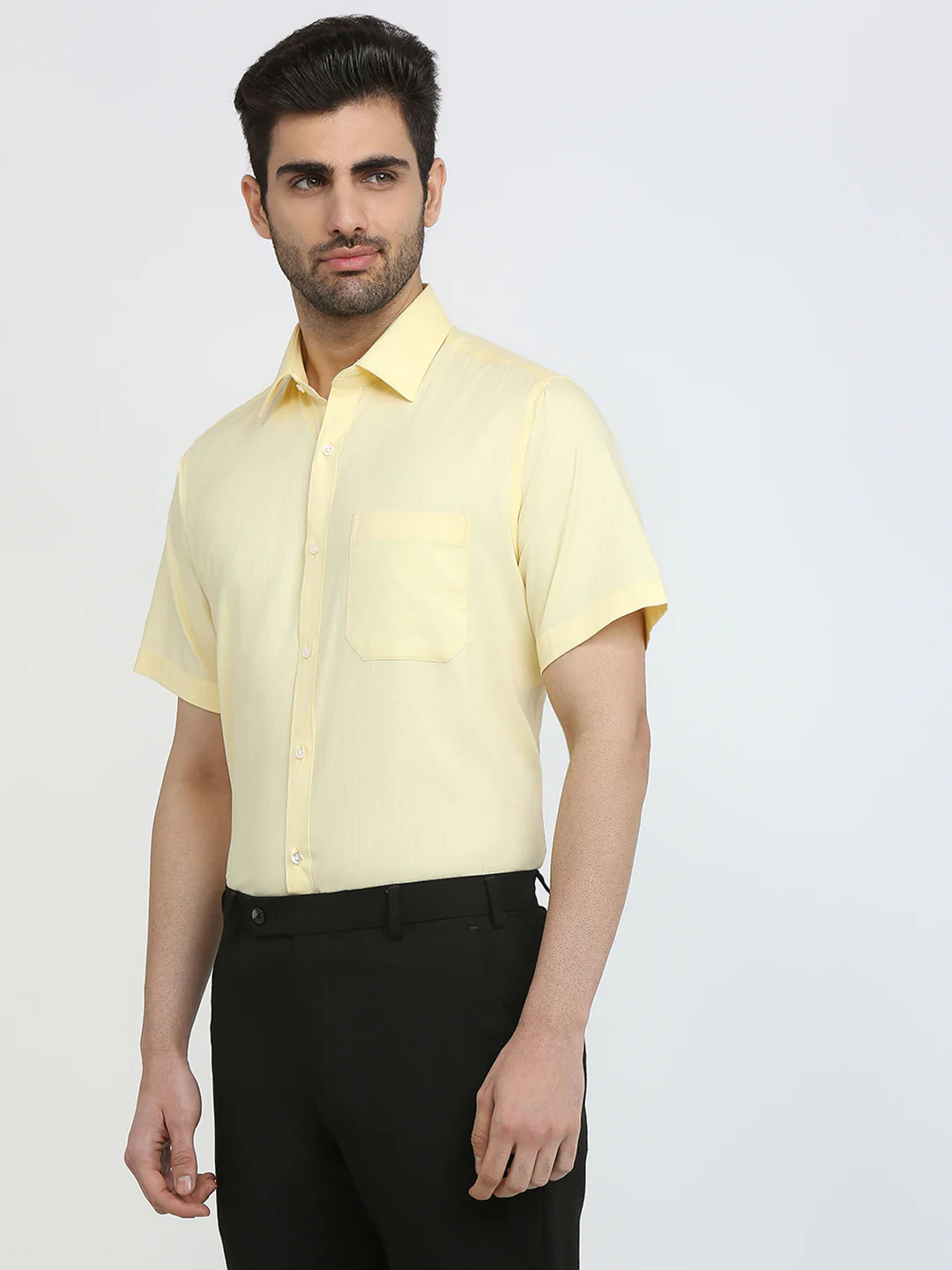 Raymond Men Yellow Solid Contemporary Fit Cotton Blend Shirt - Image 2