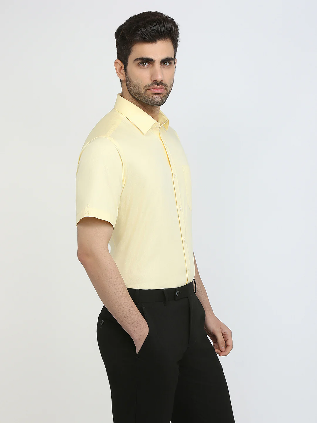 Raymond Men Yellow Solid Contemporary Fit Cotton Blend Shirt - Image 3