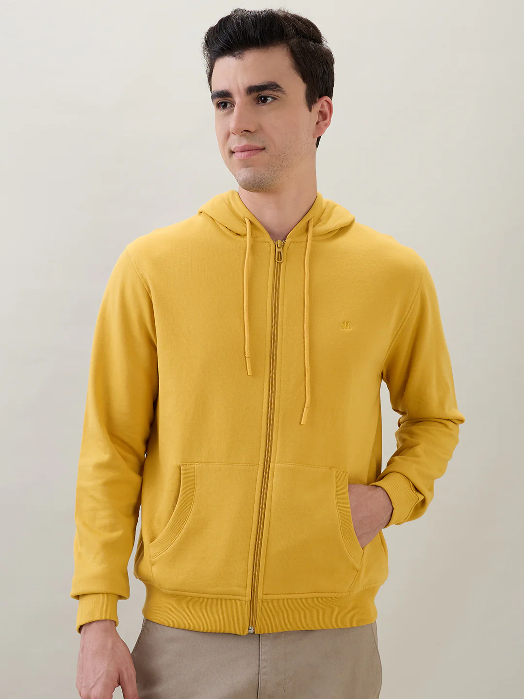 Raymond Men Yellow Solid Regular Fit Cotton Blend Sweatshirt