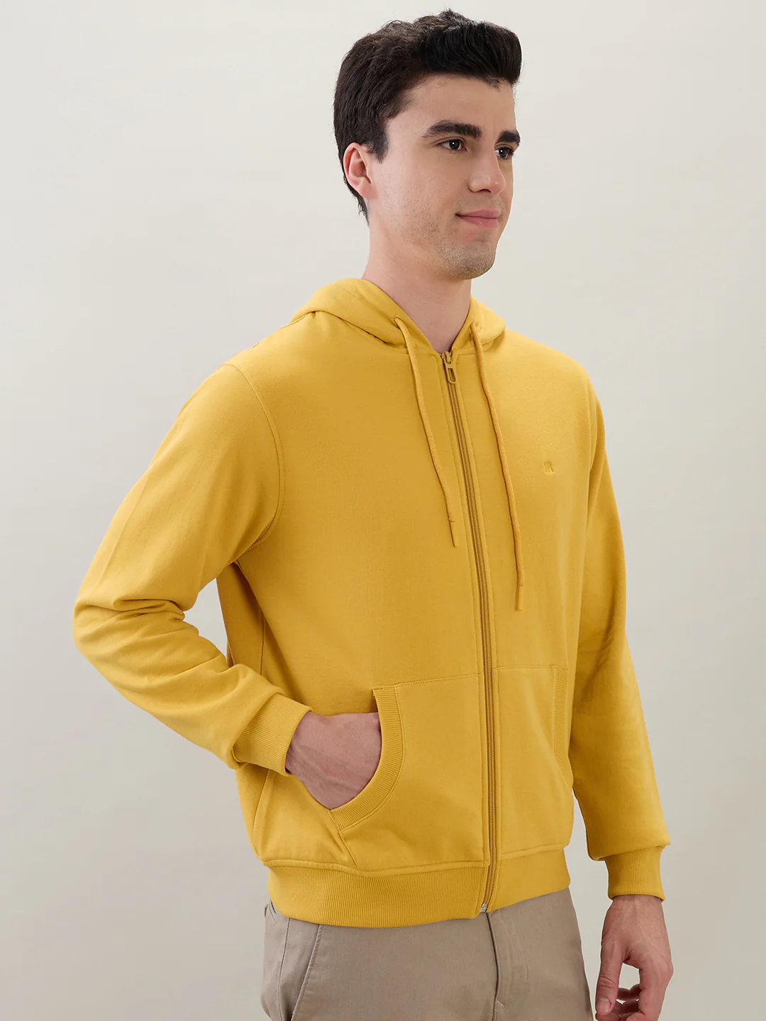 Raymond Men Yellow Solid Regular Fit Cotton Blend Sweatshirt - Image 2