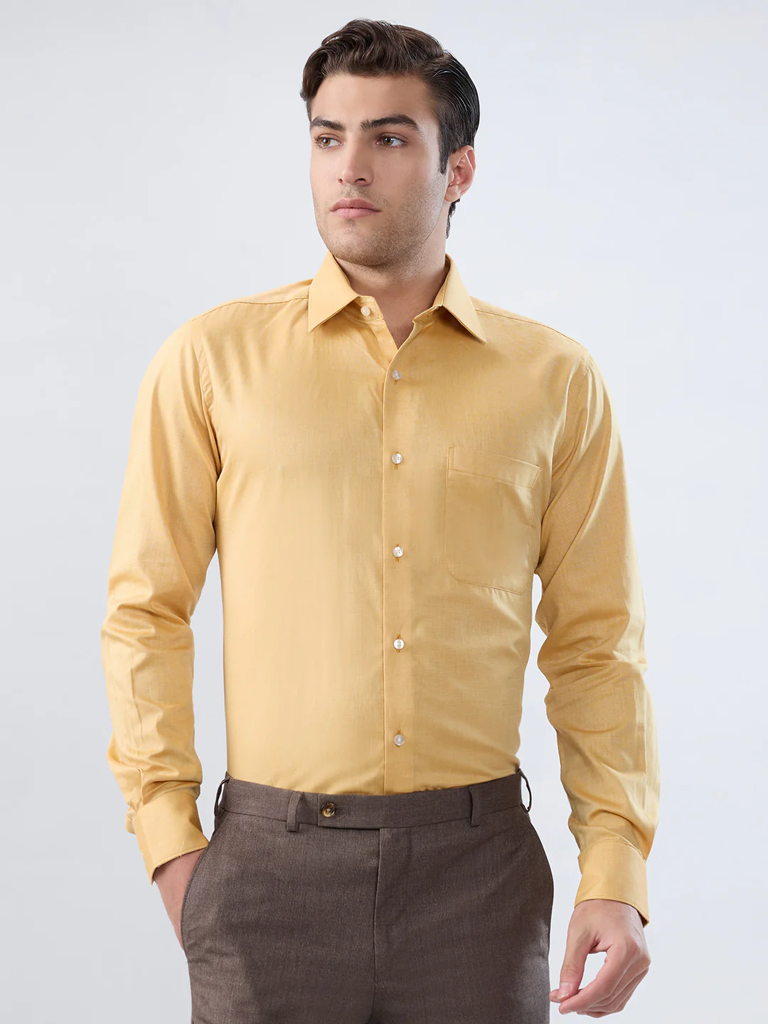 Raymond Men Yellow Solid Regular Fit Cotton Shirt