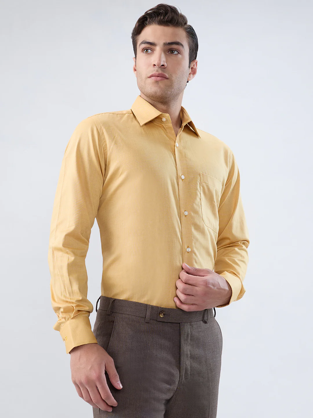 Raymond Men Yellow Solid Regular Fit Cotton Shirt - Image 2