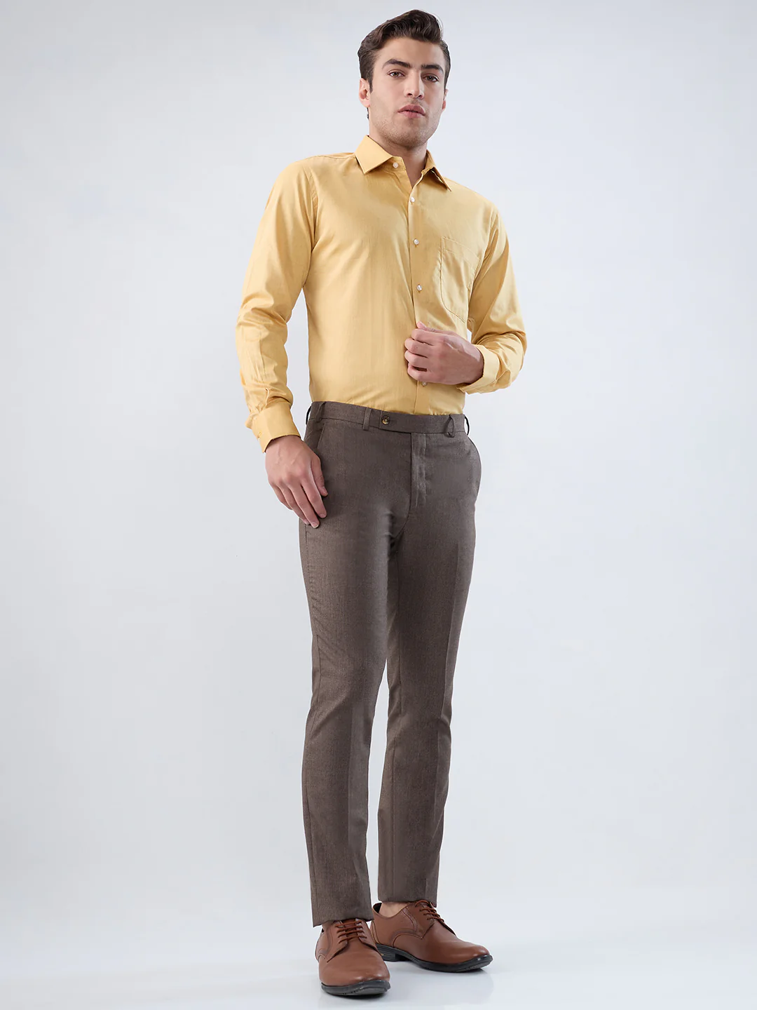 Raymond Men Yellow Solid Regular Fit Cotton Shirt - Image 5