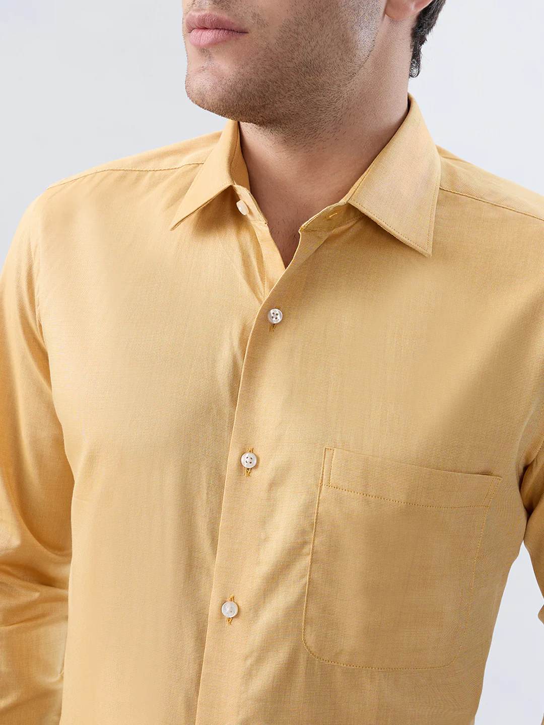 Raymond Men Yellow Solid Regular Fit Cotton Shirt - Image 6