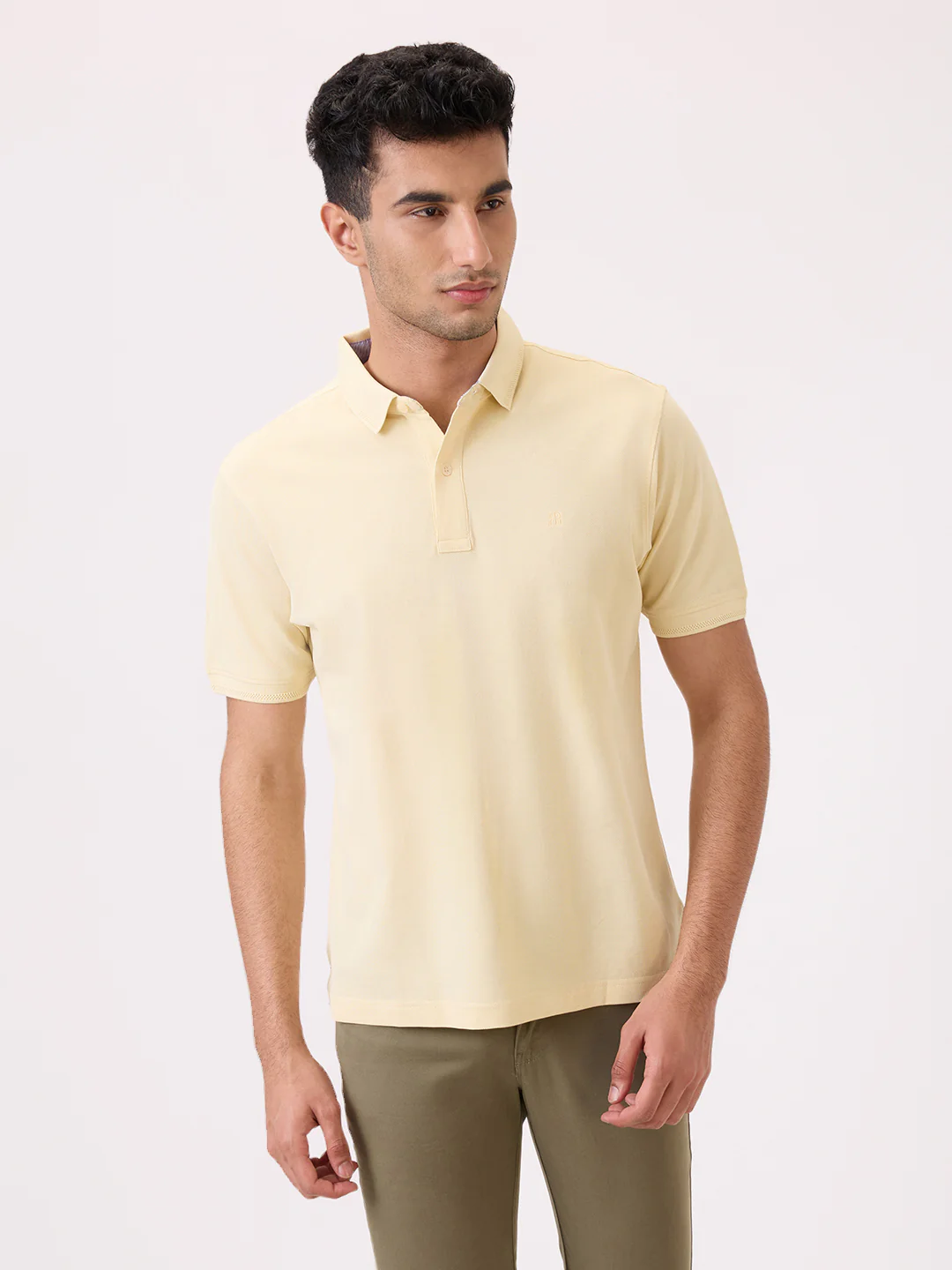 Raymond Men Yellow Solid Regular Fit Cotton T-Shirt - Image 2