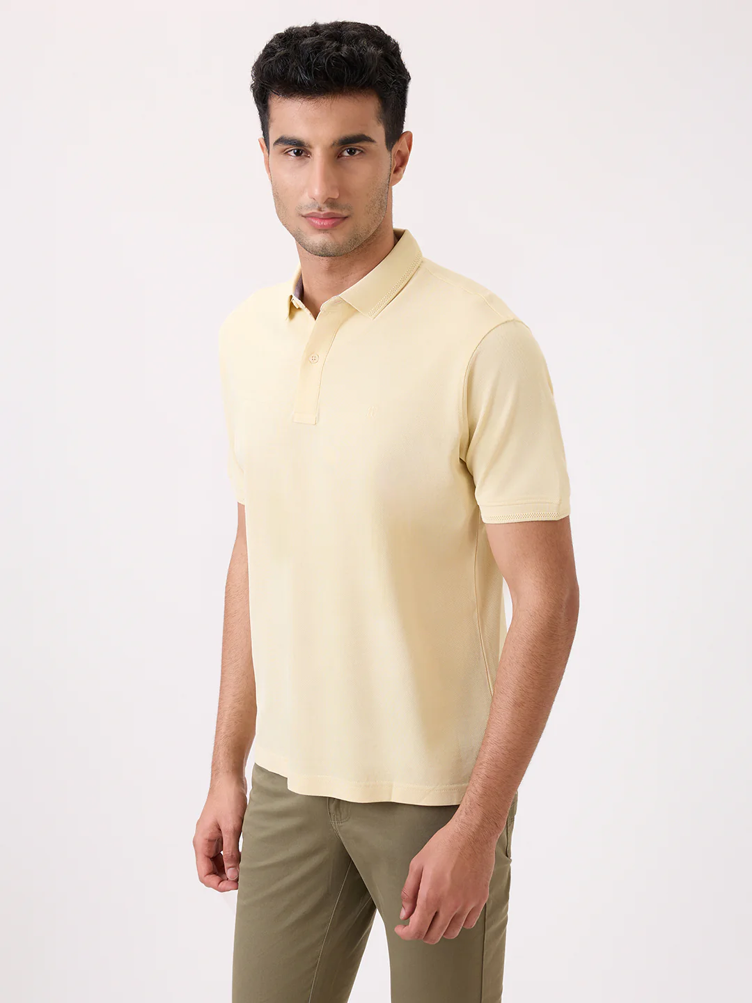 Raymond Men Yellow Solid Regular Fit Cotton T-Shirt - Image 3