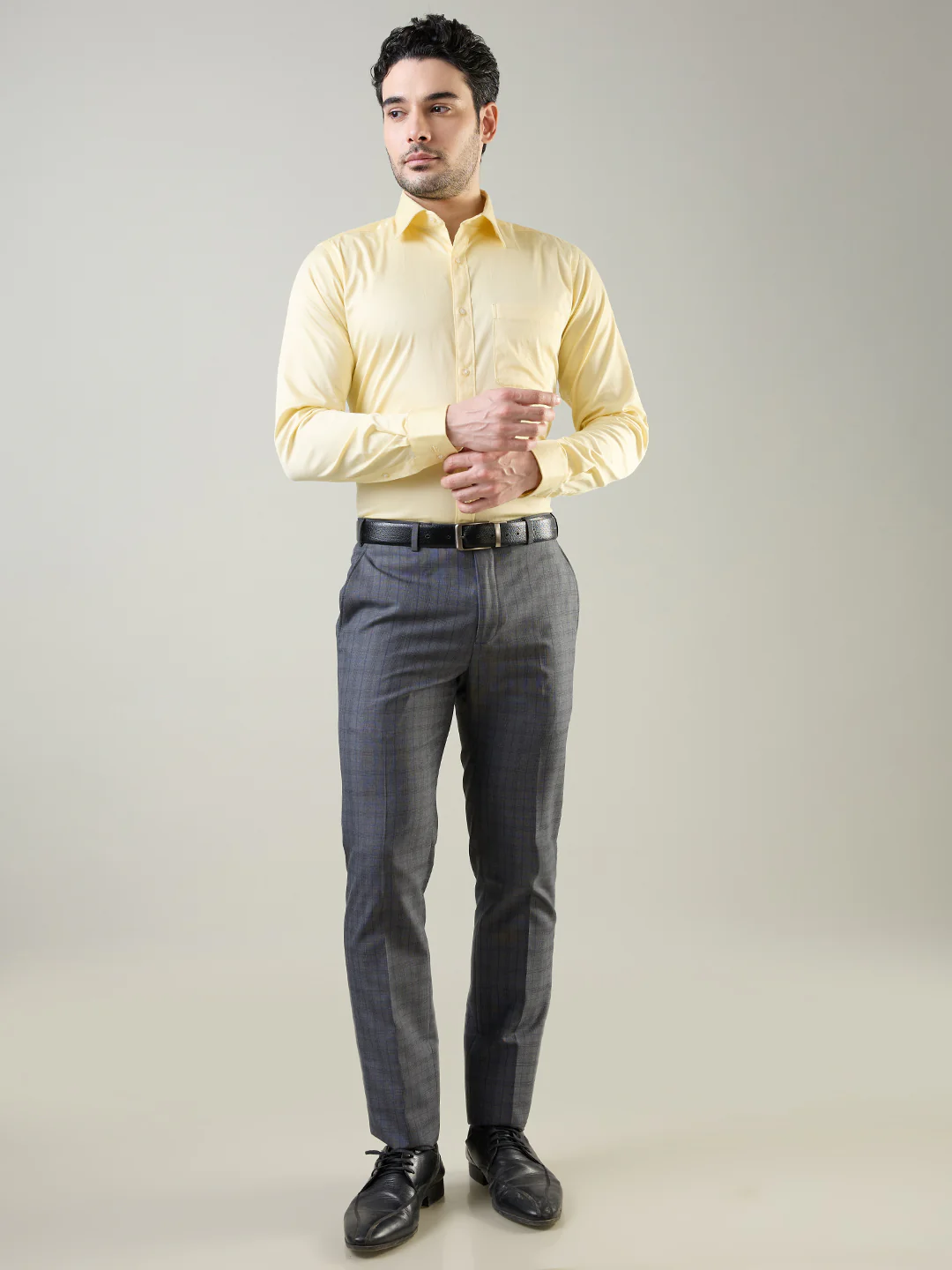 Raymond Men Yellow Solid Slim Fit Cotton Blend Formal Shirt - Image 5