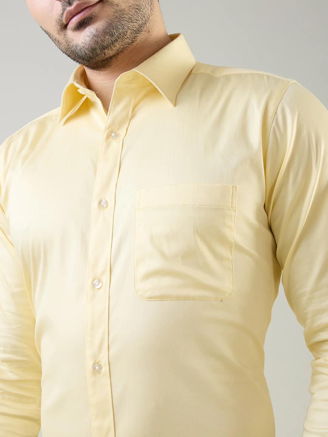 Raymond Men Yellow Solid Slim Fit Cotton Blend Formal Shirt - Image 6