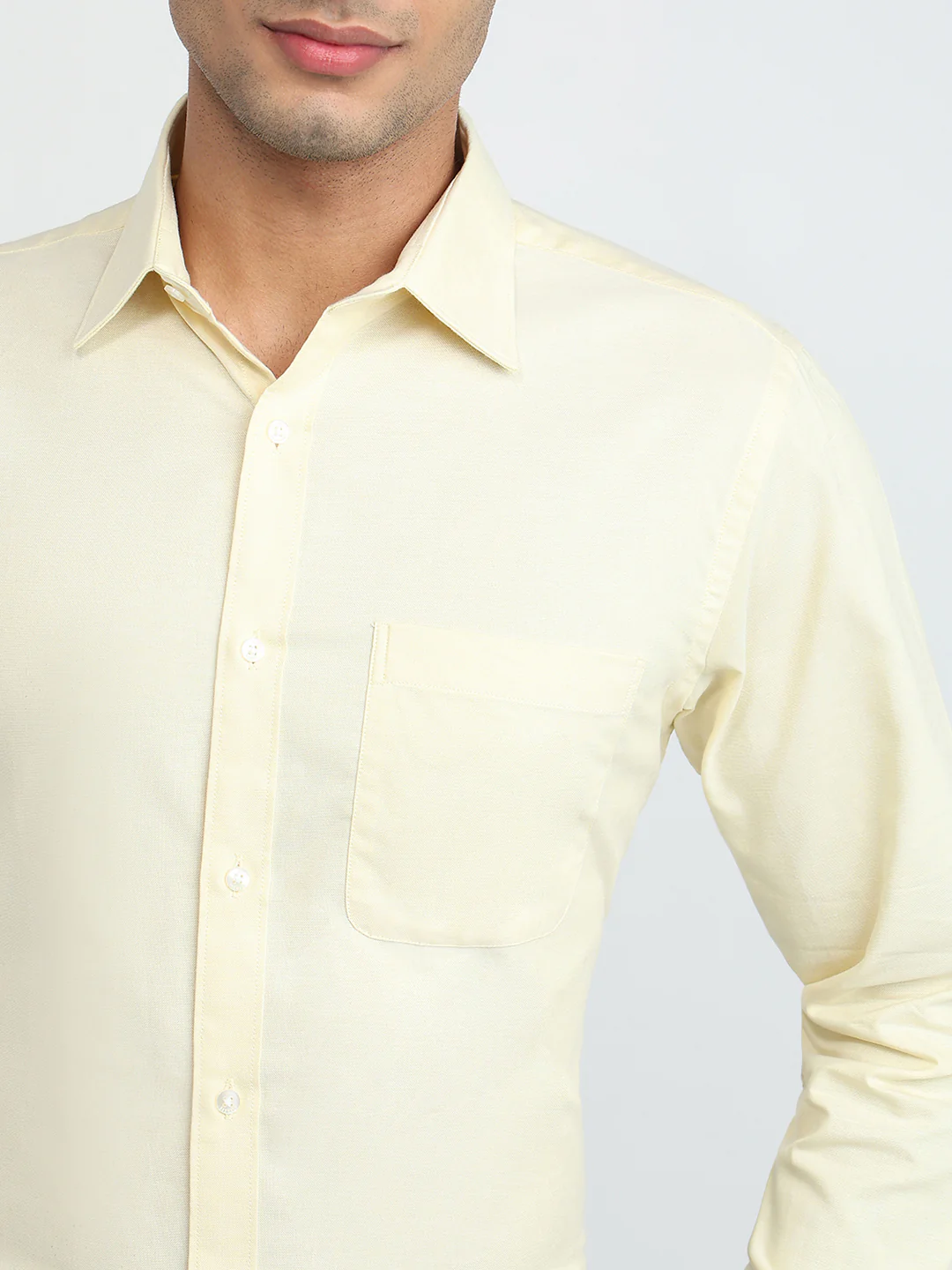 Raymond Men Yellow Solid Slim Fit Cotton Blend Shirt - Image 6