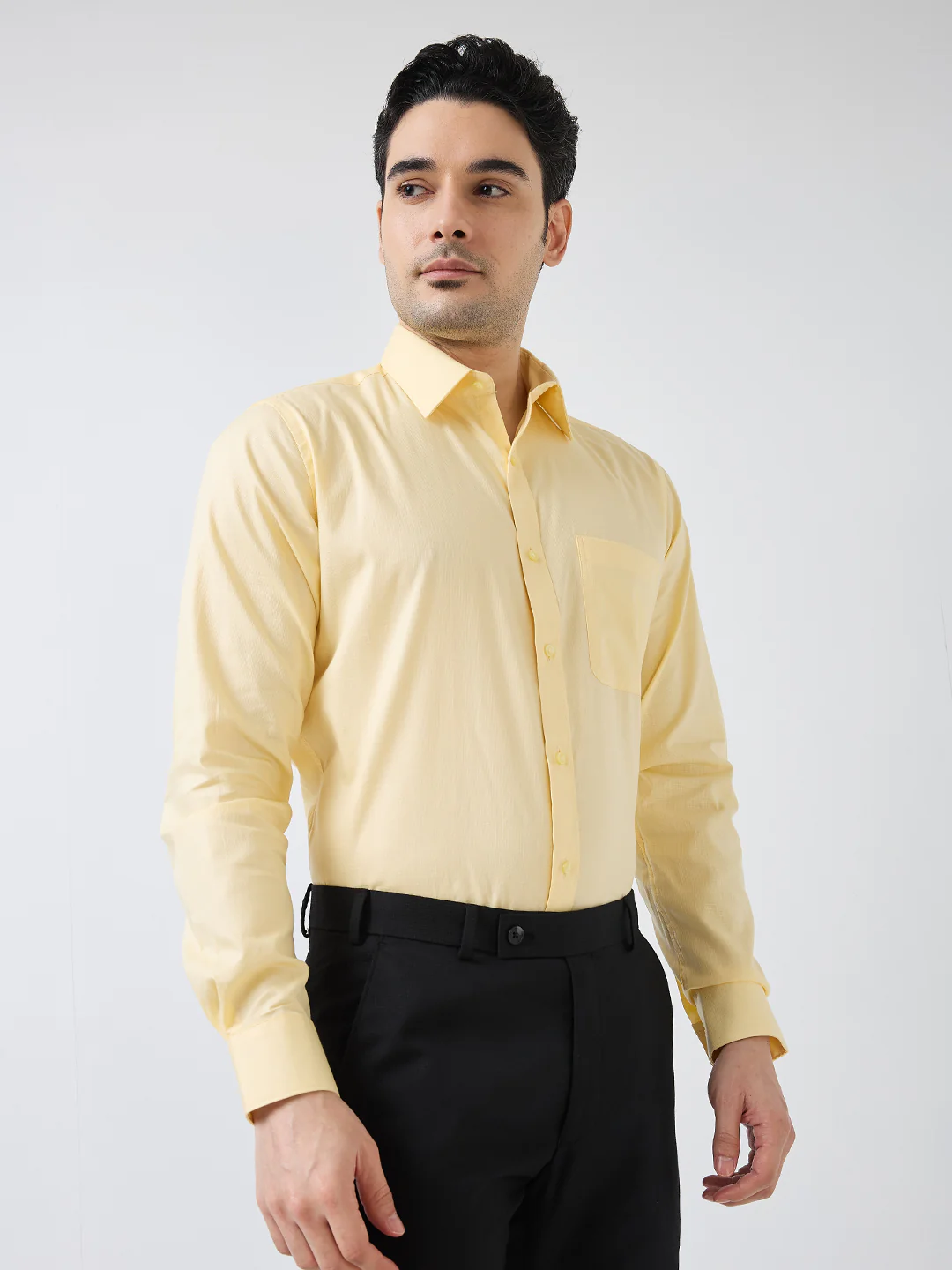 Raymond Men Yellow Solid Slim Fit Cotton Formal Shirt - Image 2