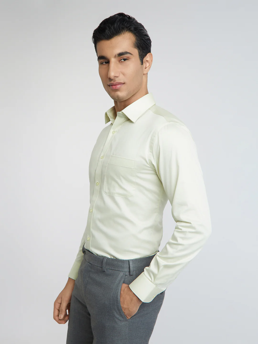 Raymond Men Yellow Solid Slim Fit Cotton Shirt - Image 2