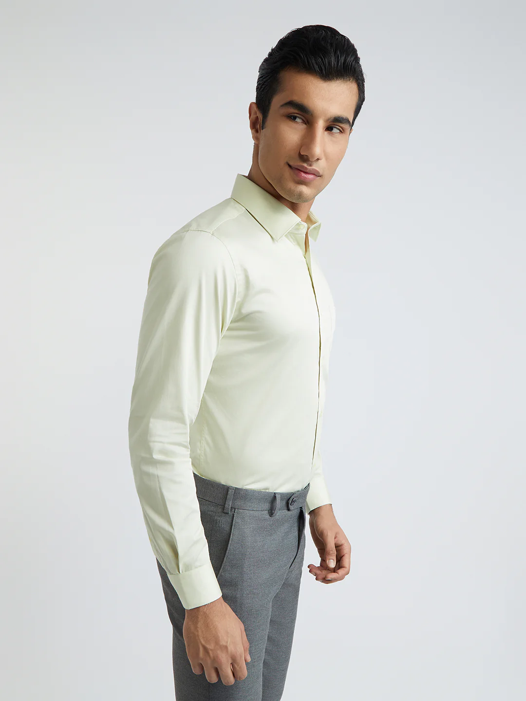 Raymond Men Yellow Solid Slim Fit Cotton Shirt - Image 4