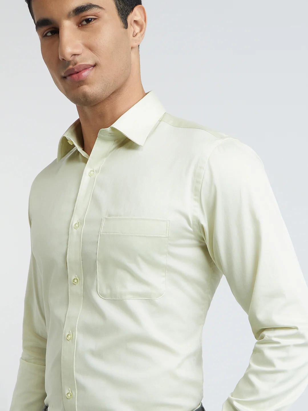 Raymond Men Yellow Solid Slim Fit Cotton Shirt - Image 6