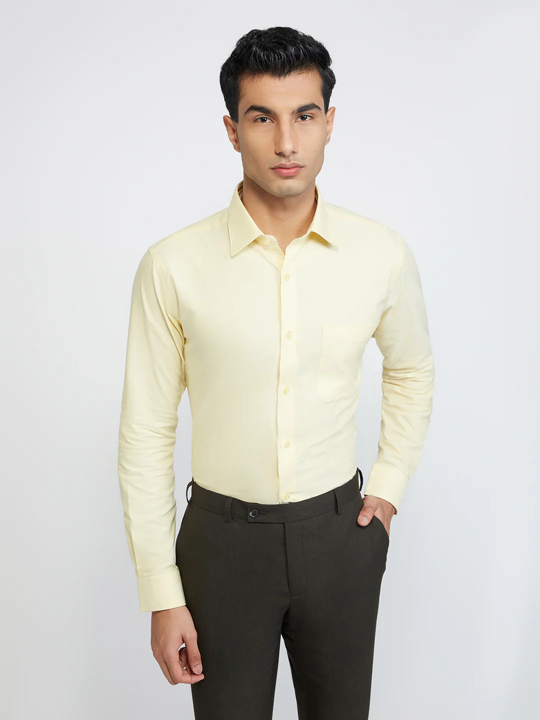Raymond Men Yellow Solid Slim Fit Cotton Shirt