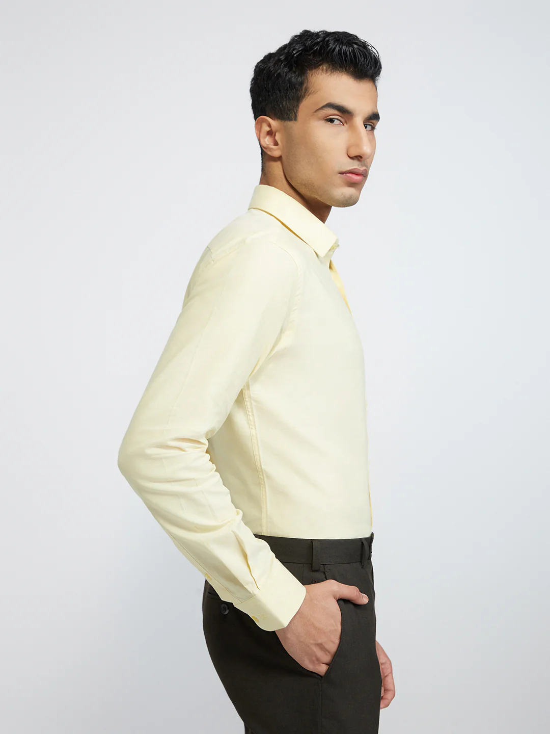 Raymond Men Yellow Solid Slim Fit Cotton Shirt - Image 2