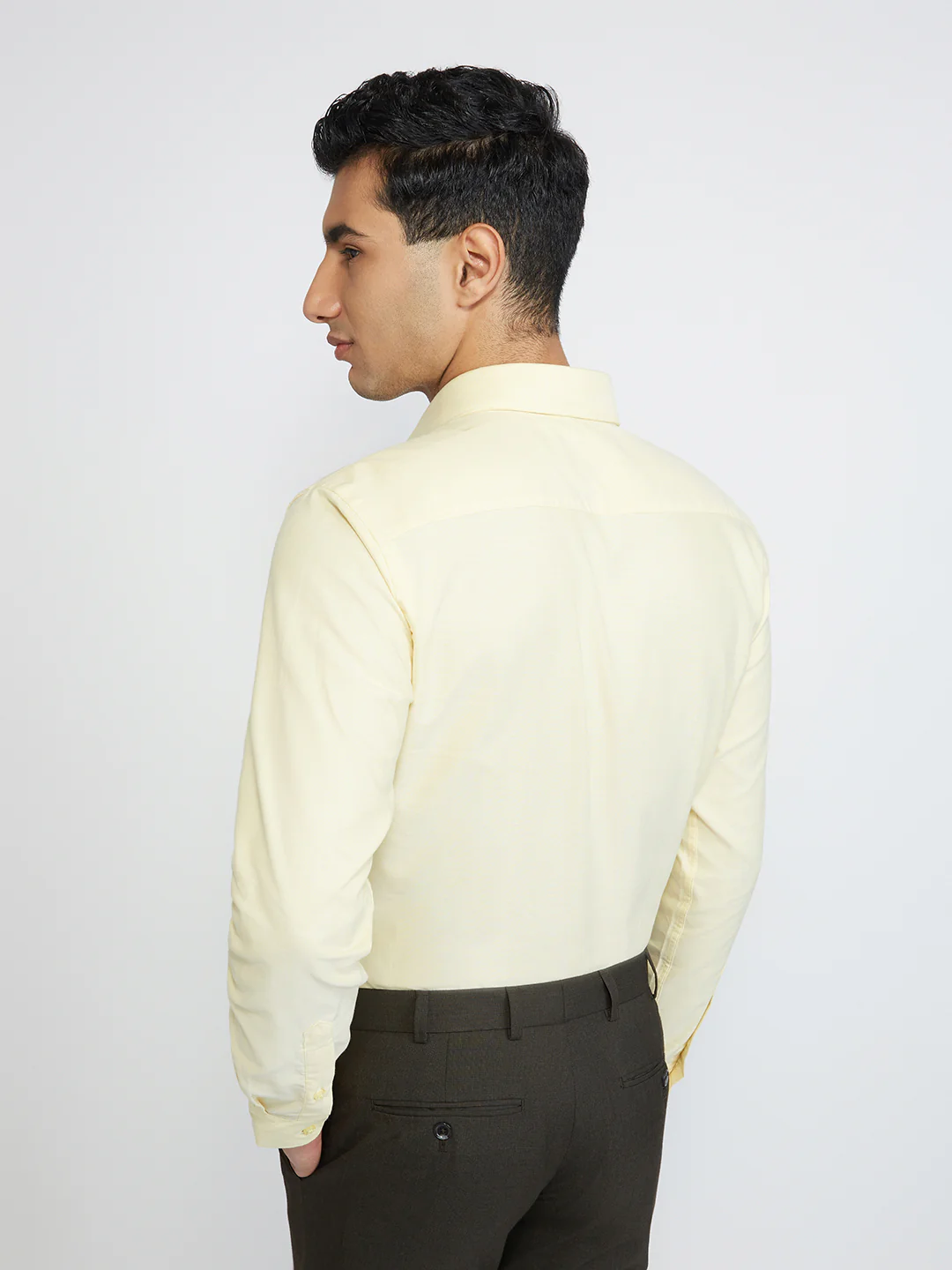 Raymond Men Yellow Solid Slim Fit Cotton Shirt - Image 4