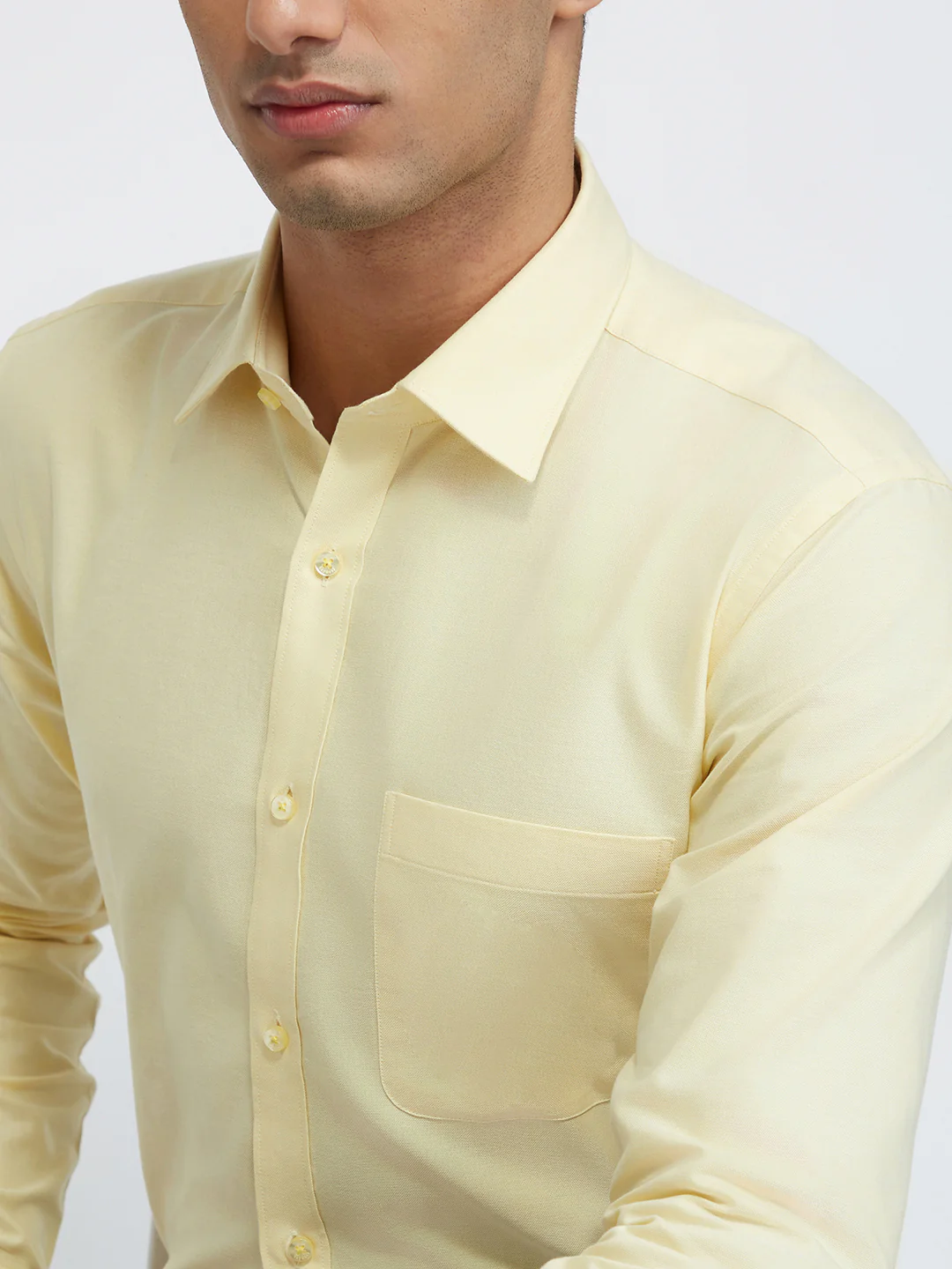 Raymond Men Yellow Solid Slim Fit Cotton Shirt - Image 6