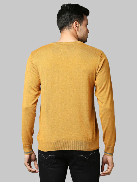 Raymond Men Yellow Stripe Acrylic Blend Sweater - Image 4