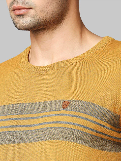 Raymond Men Yellow Stripe Acrylic Blend Sweater - Image 6