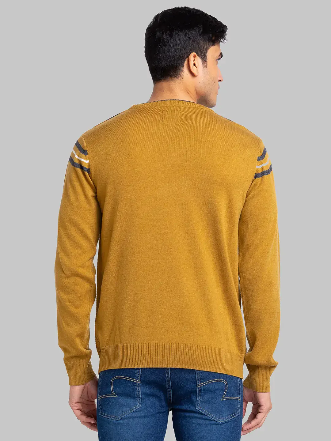 Raymond Men Yellow Stripe Acrylic Blend Sweaters - Image 4