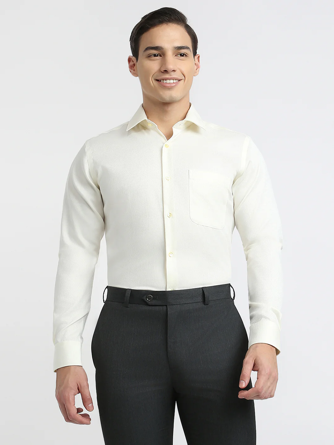 Raymond Men Yellow Structure Contemporary Fit Cotton Formal Shirt