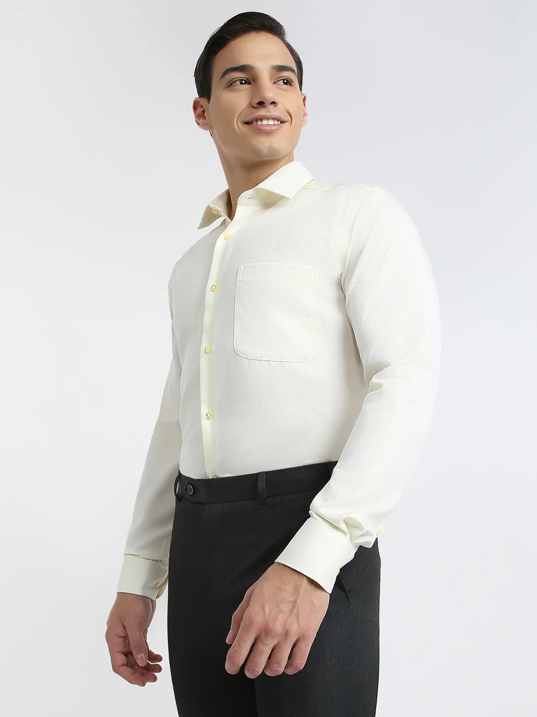 Raymond Men Yellow Structure Contemporary Fit Cotton Formal Shirt - Image 3