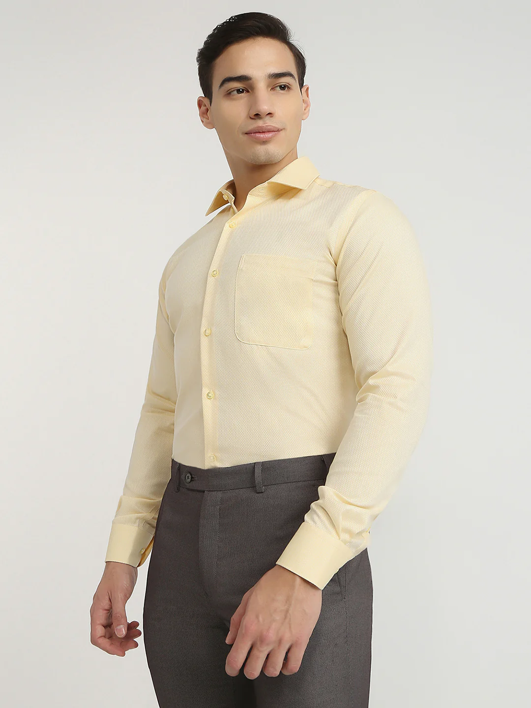 Raymond Men Yellow Structure Contemporary Fit Cotton Formal Shirt - Image 3