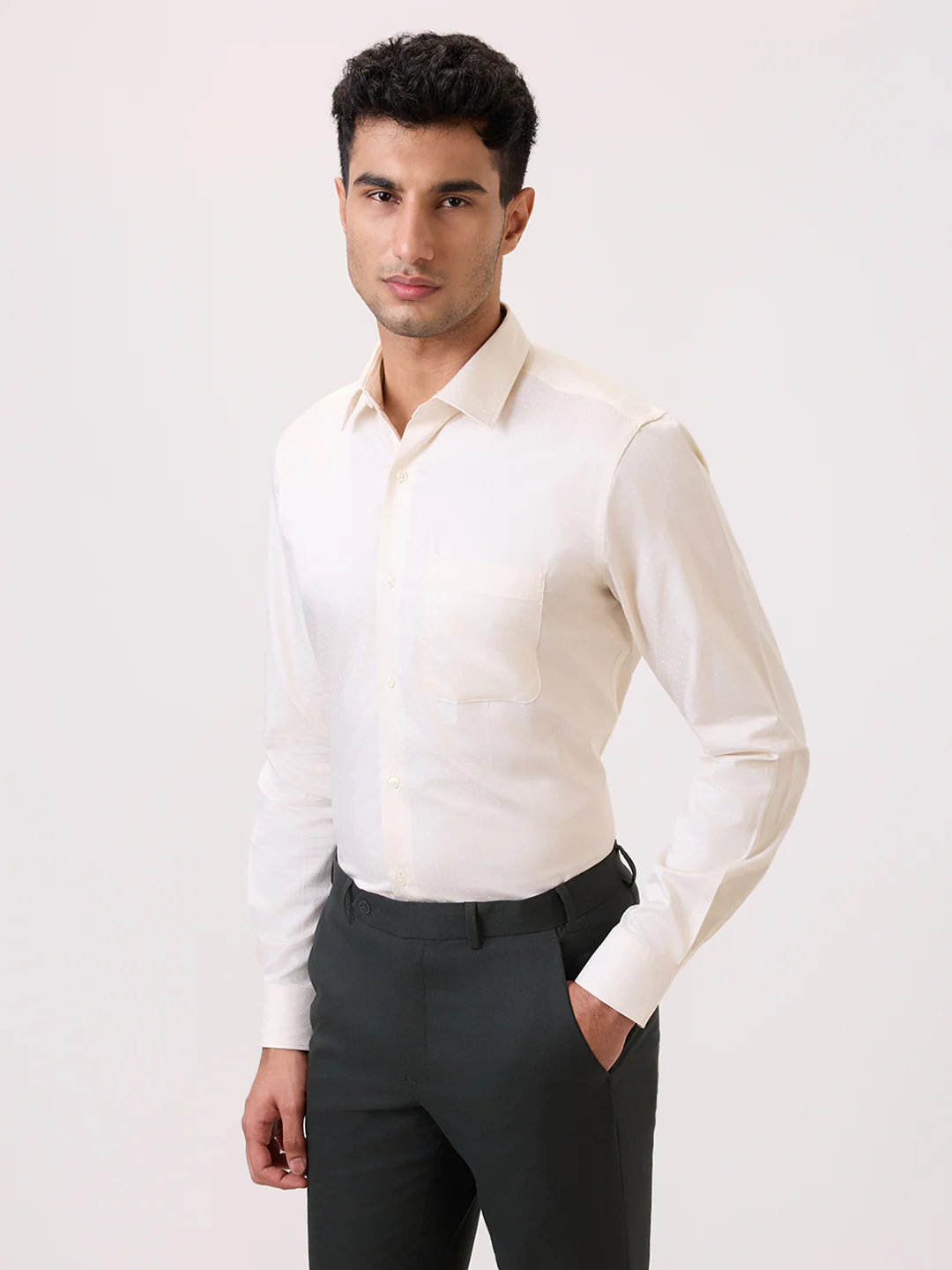 Raymond Men Yellow Structure Contemporary Fit Cotton Formal Shirt - Image 3