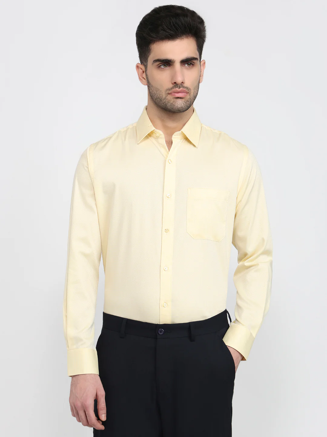 Raymond Men Yellow Structure Contemporary Fit Cotton Shirt