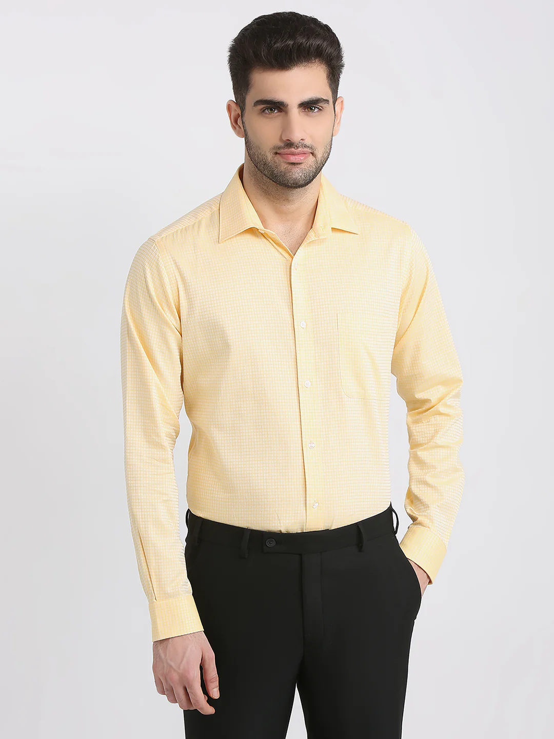Raymond Men Yellow Structure Slim Fit Cotton Formal Shirt