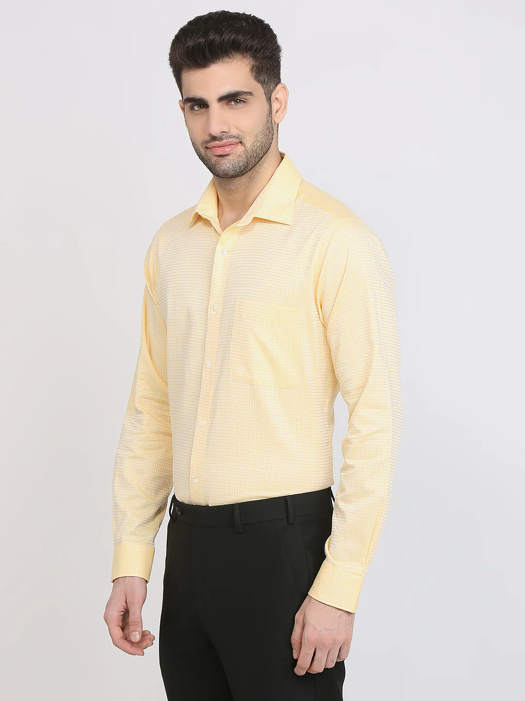Raymond Men Yellow Structure Slim Fit Cotton Formal Shirt - Image 3
