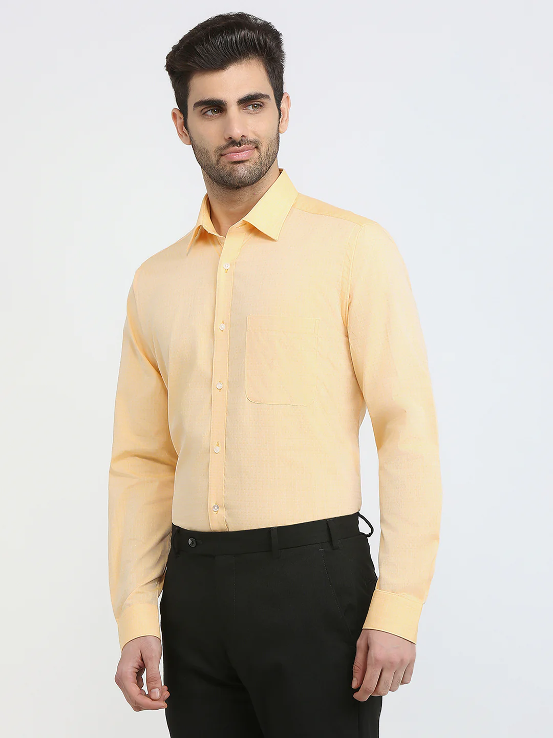 Raymond Men Yellow Structure Slim Fit Cotton Formal Shirt - Image 2