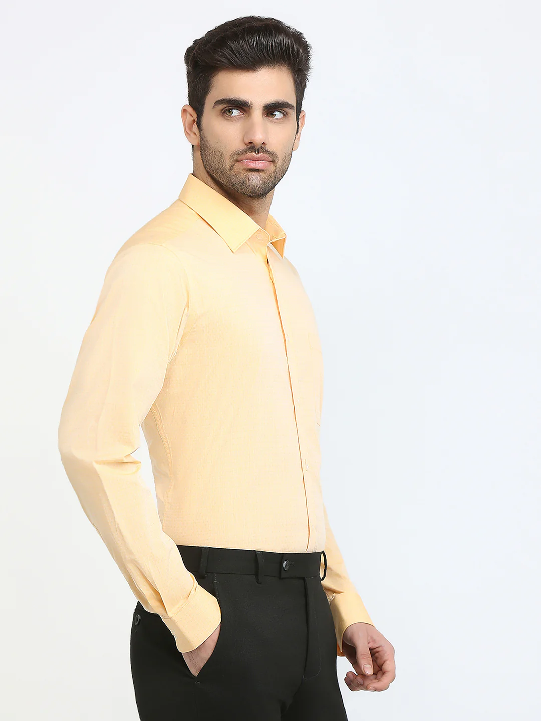 Raymond Men Yellow Structure Slim Fit Cotton Formal Shirt - Image 3