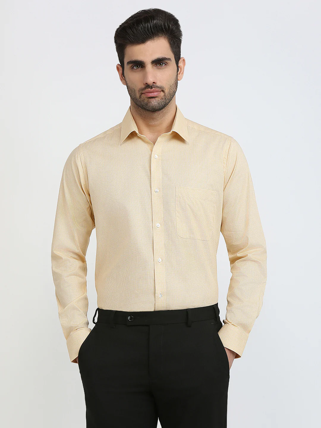 Raymond Men Yellow Structure Slim Fit Cotton Formal Shirt