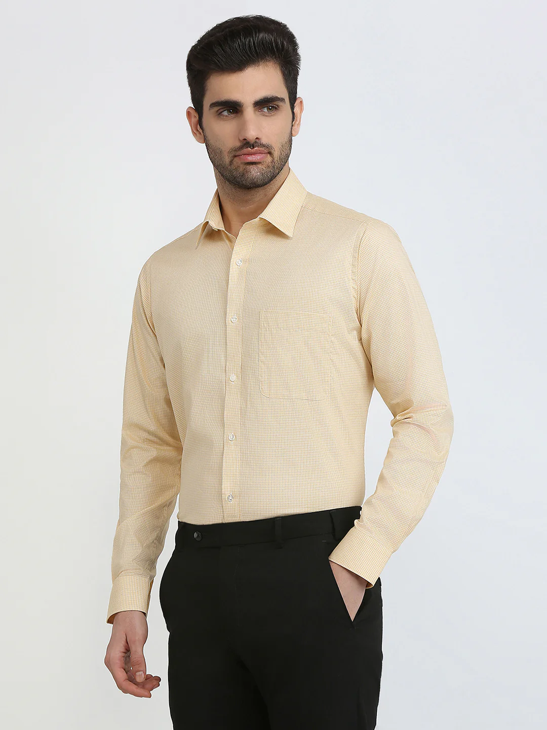 Raymond Men Yellow Structure Slim Fit Cotton Formal Shirt - Image 2