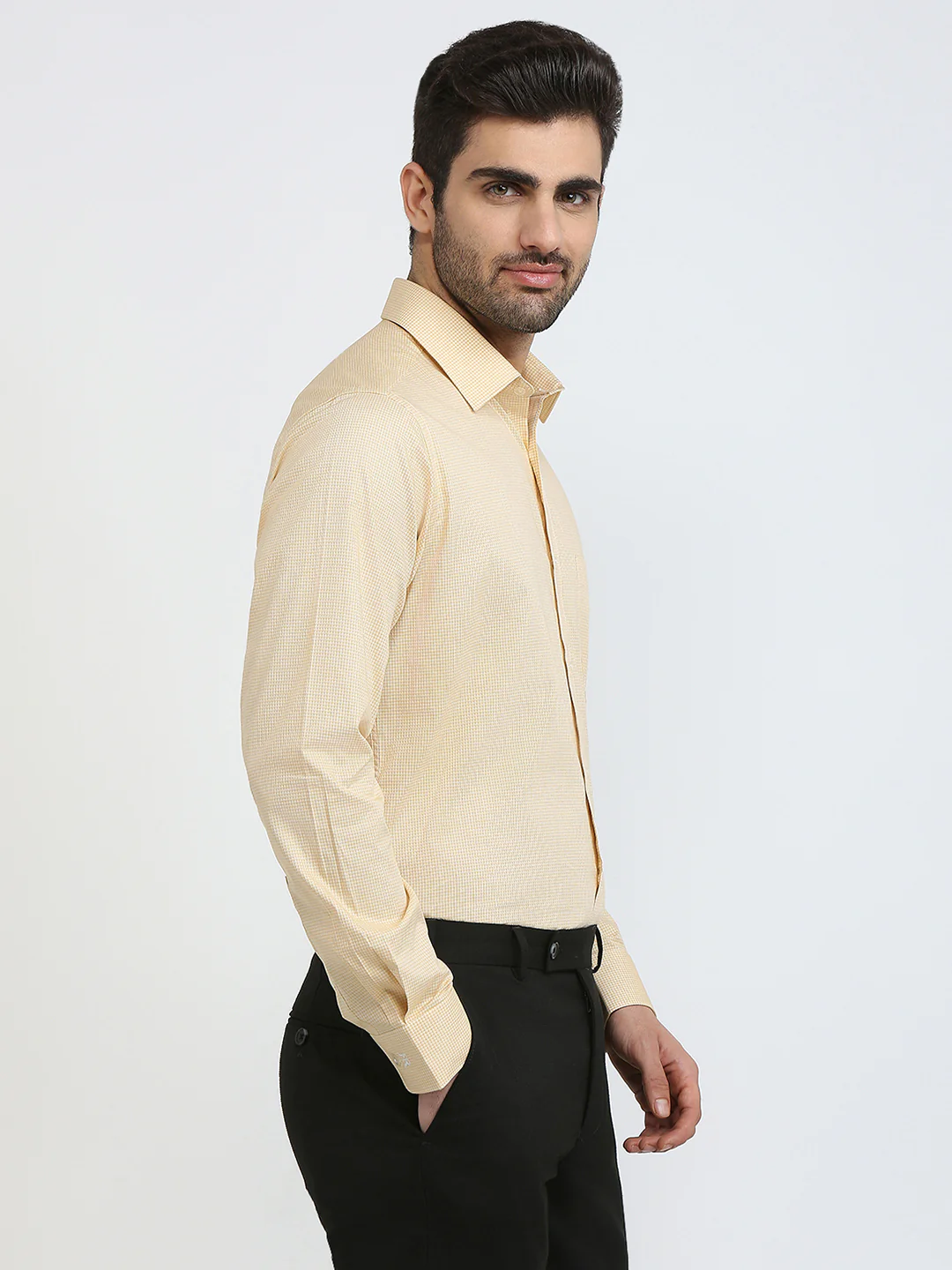 Raymond Men Yellow Structure Slim Fit Cotton Formal Shirt - Image 3