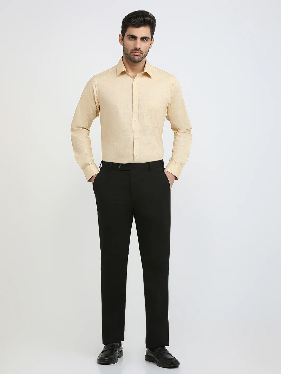 Raymond Men Yellow Structure Slim Fit Cotton Formal Shirt - Image 5
