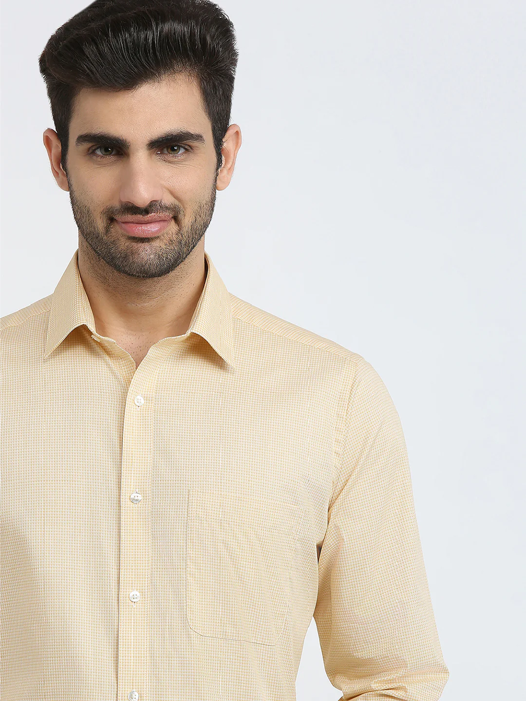 Raymond Men Yellow Structure Slim Fit Cotton Formal Shirt - Image 6
