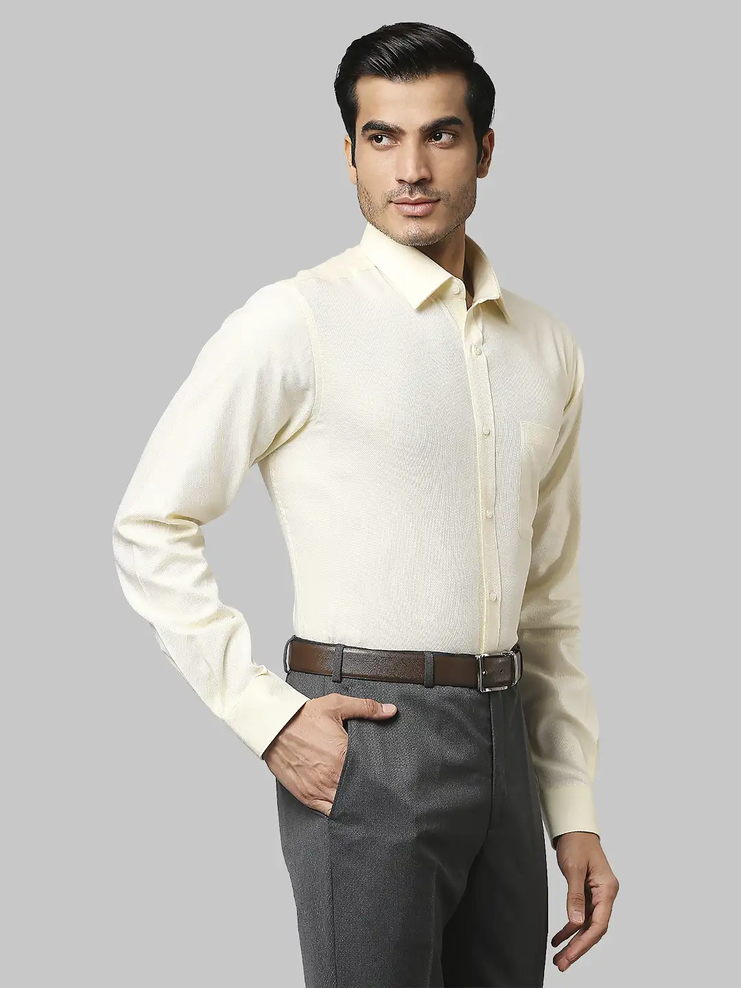 Raymond Men Yellow Structure Slim Fit Cotton Half Sleeve Shirts - Image 2