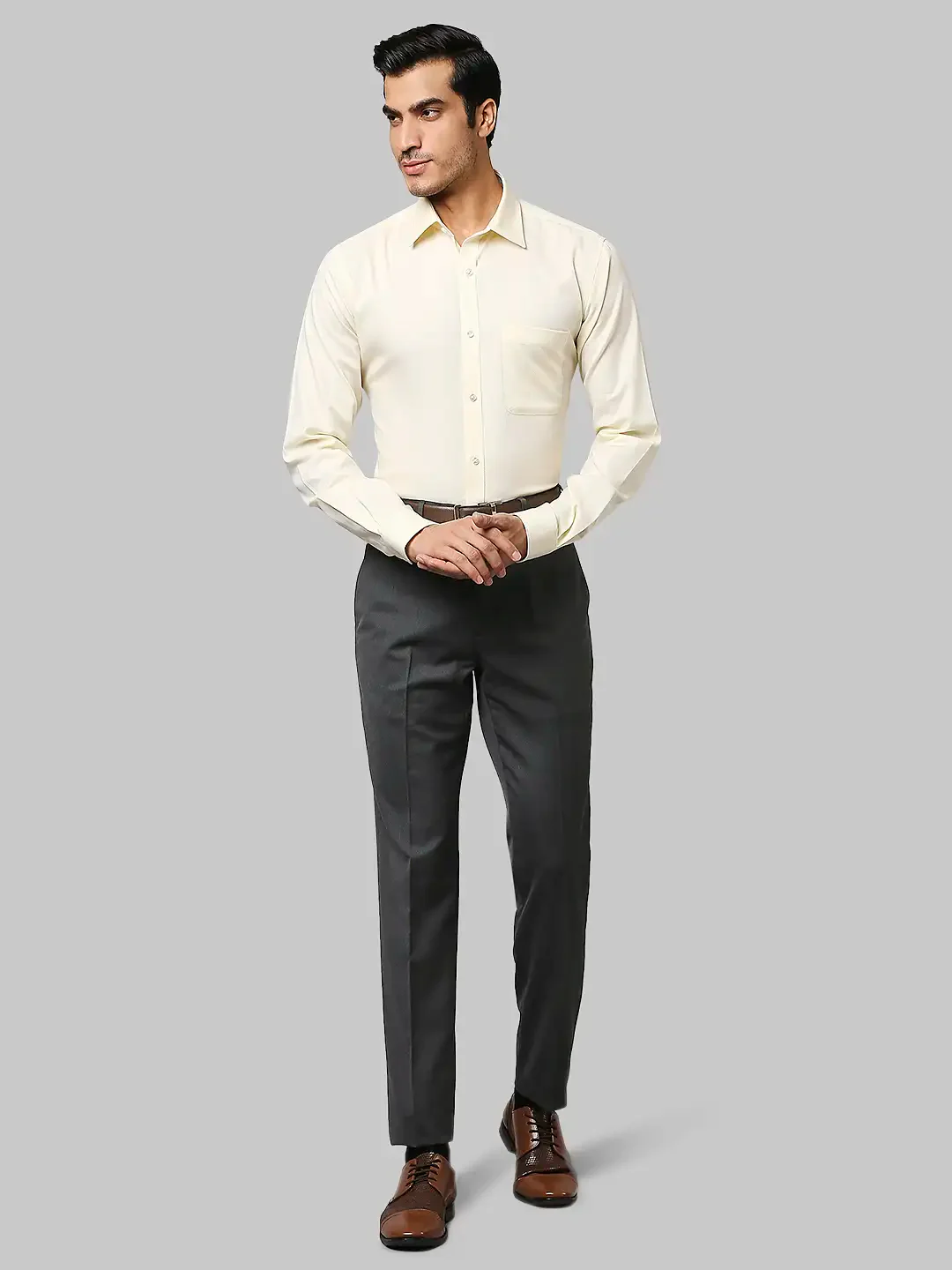 Raymond Men Yellow Structure Slim Fit Cotton Half Sleeve Shirts - Image 5