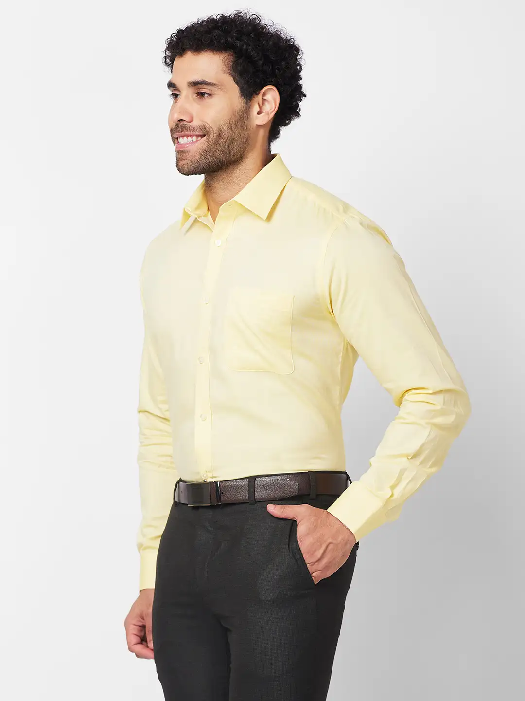 Raymond Men Yellow Structure Slim Fit Cotton Shirt - Image 3