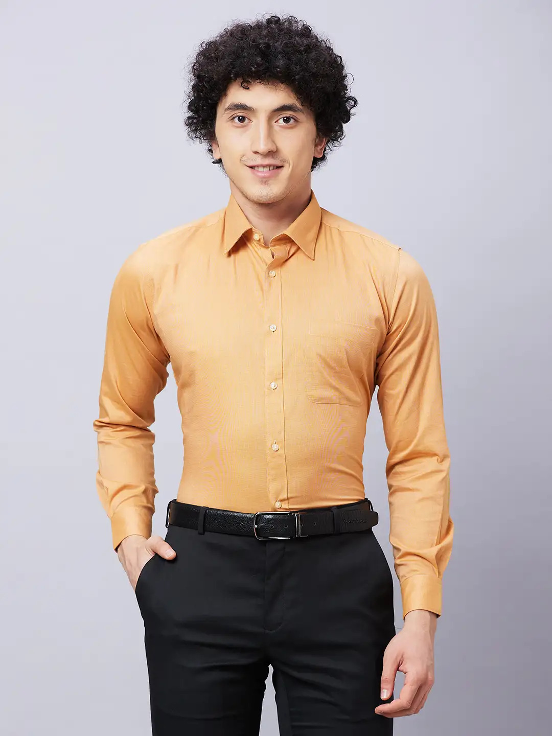Raymond Men Yellow Structure Slim Fit Cotton Shirts