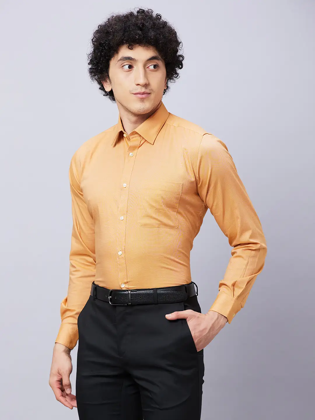 Raymond Men Yellow Structure Slim Fit Cotton Shirts - Image 3