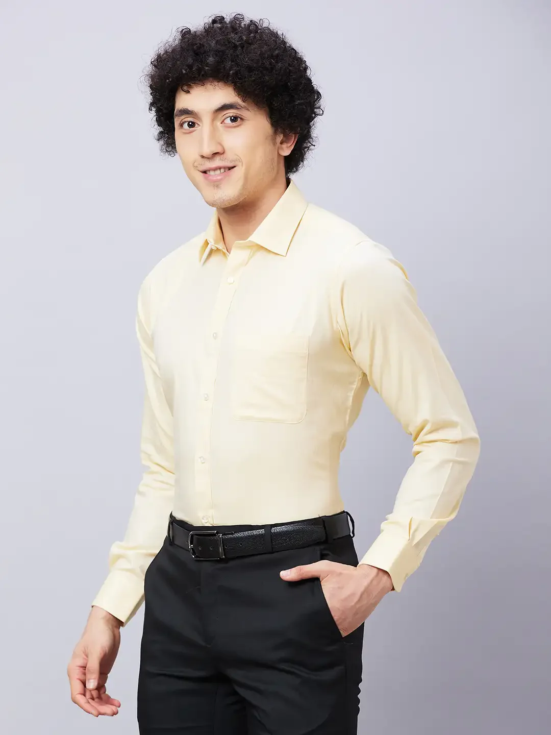Raymond Men Yellow Structure Slim Fit Cotton Shirts - Image 3
