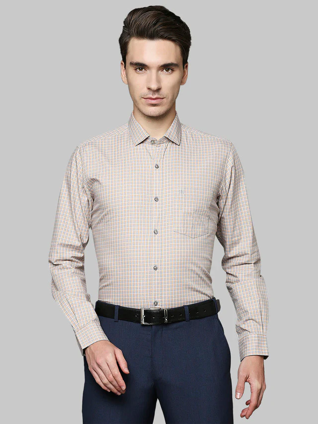 Raymond Orange Checks Contemporary Fit Cotton Casual Shirt