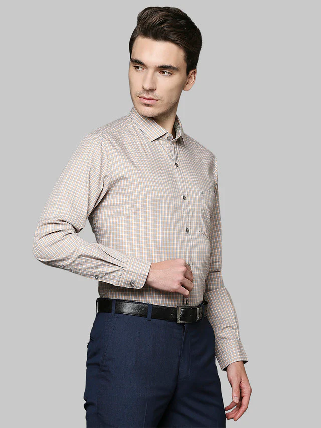 Raymond Orange Checks Contemporary Fit Cotton Casual Shirt - Image 2