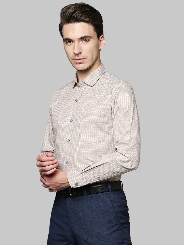 Raymond Orange Checks Contemporary Fit Cotton Casual Shirt - Image 3