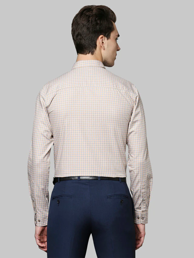 Raymond Orange Checks Contemporary Fit Cotton Casual Shirt - Image 4