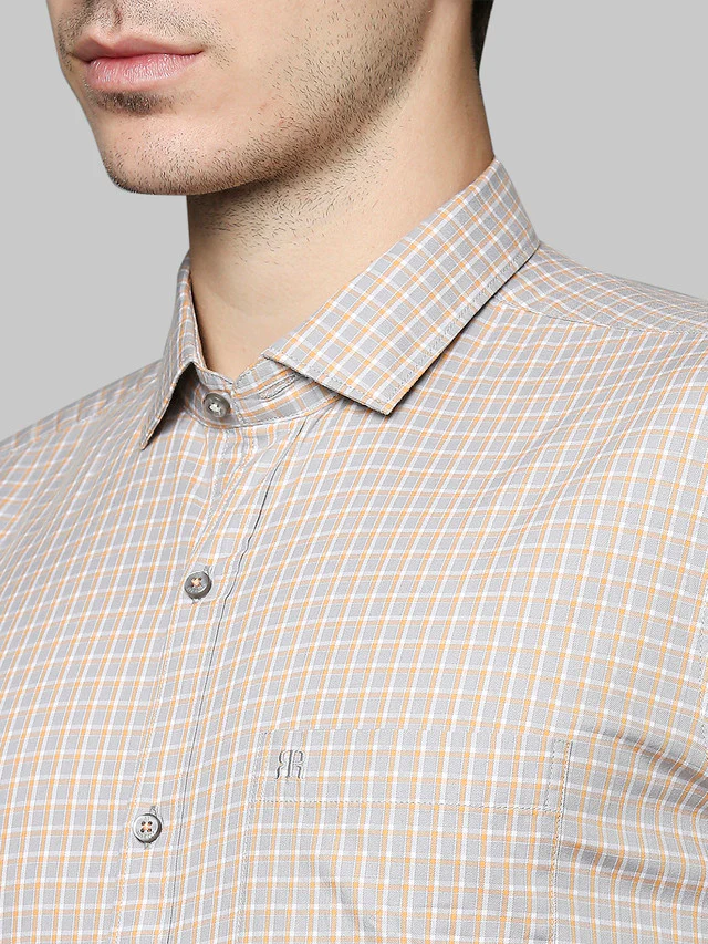 Raymond Orange Checks Contemporary Fit Cotton Casual Shirt - Image 6